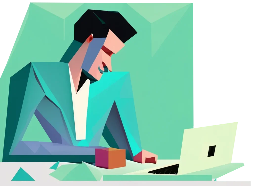 PTG man smiling at laptop. He is happy to see the results of the redesigned website.
