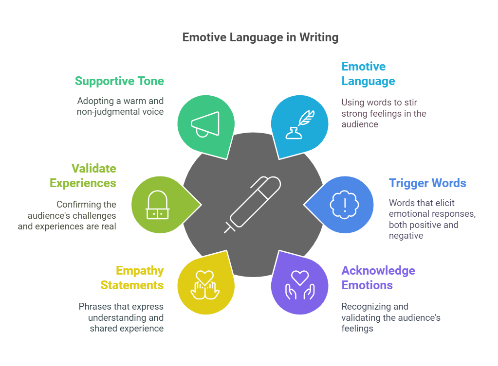 PTG Marketing; A diagram showing techniques for emotive language in writing