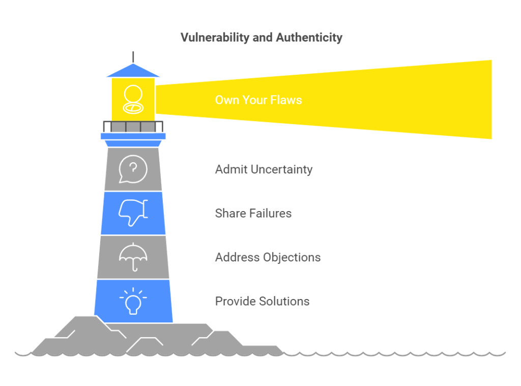 PTG Marketing; A diagram showing that vulnerability and authenticity makes you more relatable