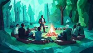 PTG Marketing; Banner image of a person telling a story around a camp fire depicting the importance of Storytelling for brand building.