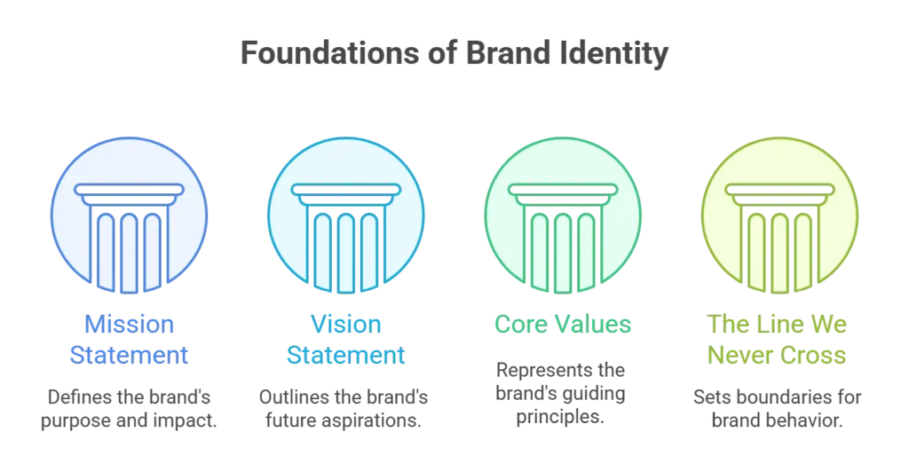 PTG Marketing; The four foundational elements of Brand Identity: Mission, vision, values, and "the line we never cross".