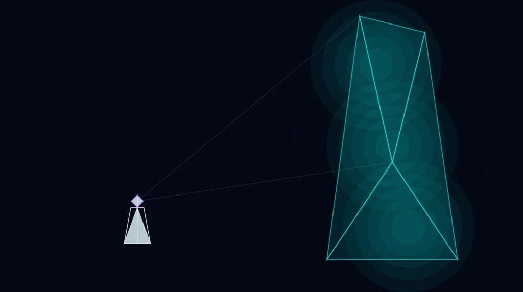 Title image of the blog post on the topic of Brand Faith showing a humanoid geometric figure looking up at a monolith.